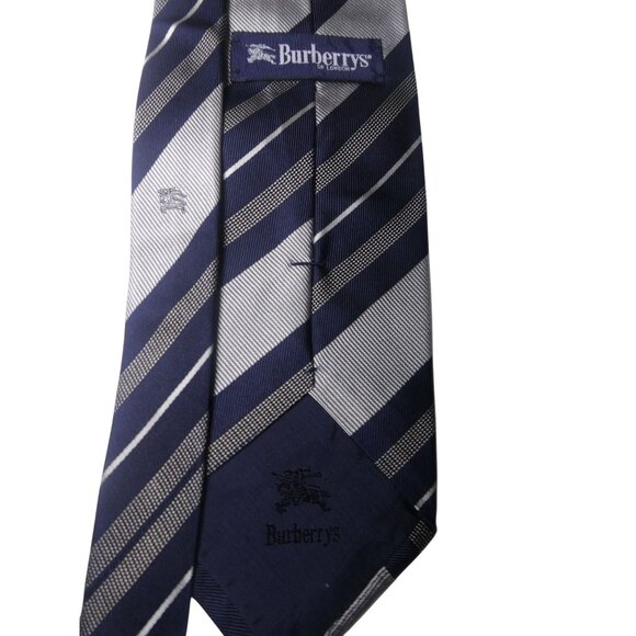 Vintage Burberrys Men's Blue Gray 100%‎ Silk Repp Tie - Picture 3 of 6